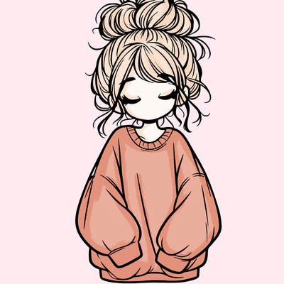 girl with baggy sweatshirt and messy bun