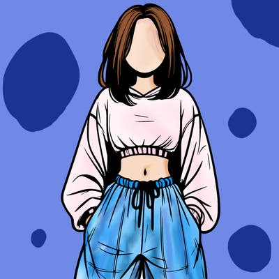 realistic girl faceless with baggy pants and a crop top
