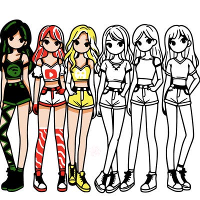 a group of girls wearing crop tops and shorts