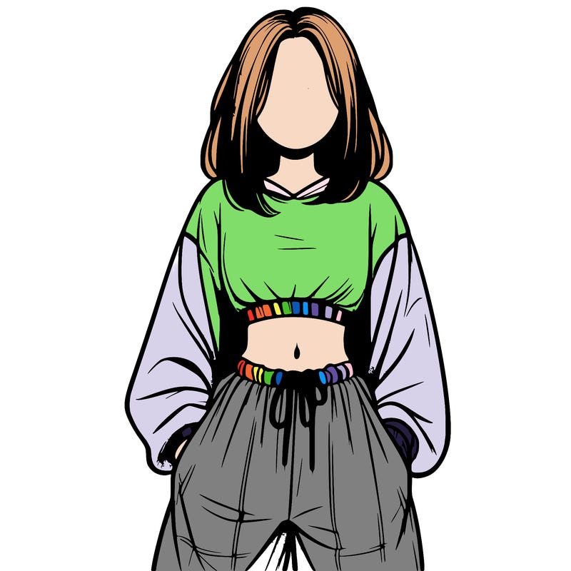 realistic girl faceless with baggy pants and a crop top
