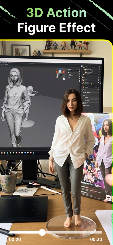 Figurine 3D - Action Figure AI - AI powered 3D action figure effect showing a realistic custom figurine