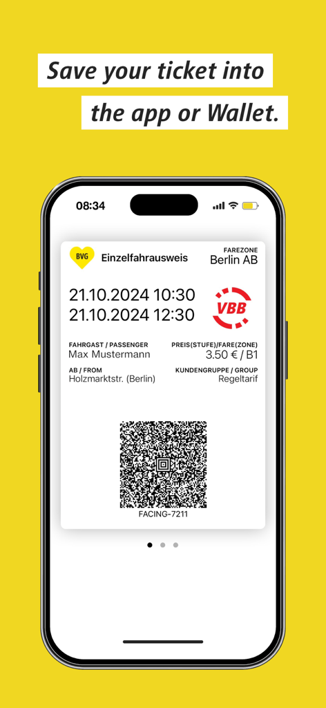 BVG Tickets: Train, Bus & Tram - iPhone에 표시되는 AB 구역용 디지털 베를린 대중교통 티켓