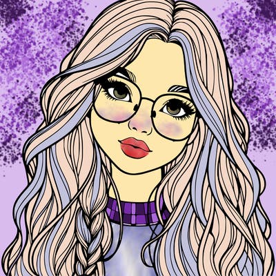 girl with long hair and freckles and glasses realistic