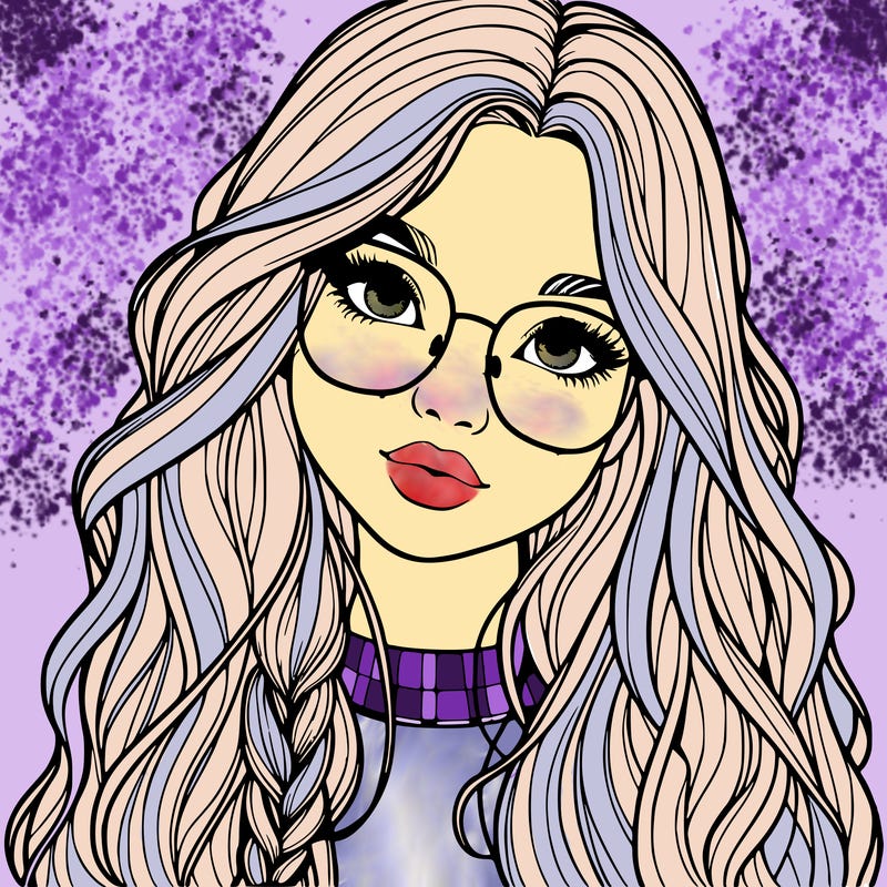 girl with long hair and freckles and glasses realistic