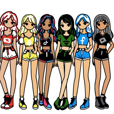 a group of girls wearing crop tops and shorts