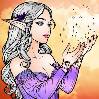 realistic elf girl doing magic