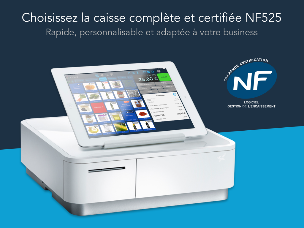 incwo POS - iPad running incwo POS software on a sleek white cash register hardware system