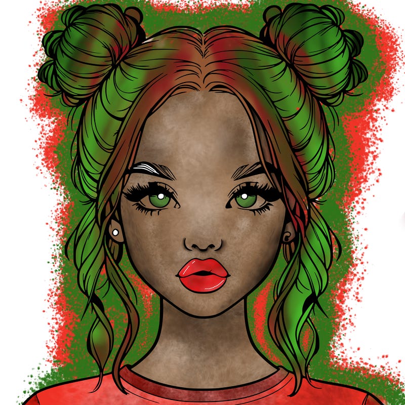 realistic girl with two buns in hair and lips