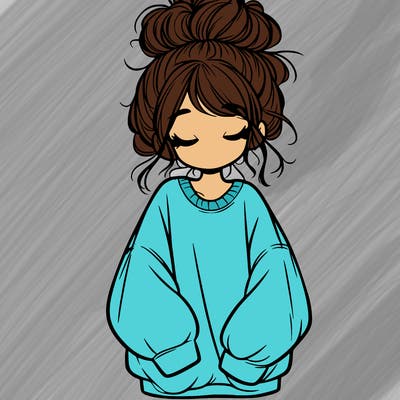 girl with baggy sweatshirt and messy bun
