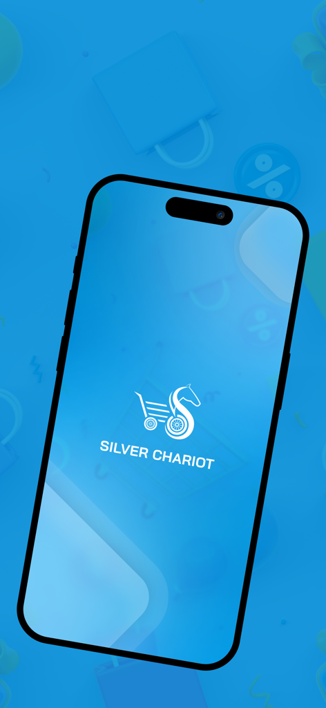 SILVER CHARIOT AGENT - Silver Chariot Agent app splash screen featuring the horse and shopping cart logo on a blue background