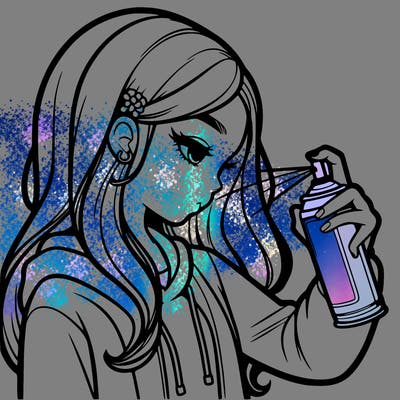 a realistic girl spray painting