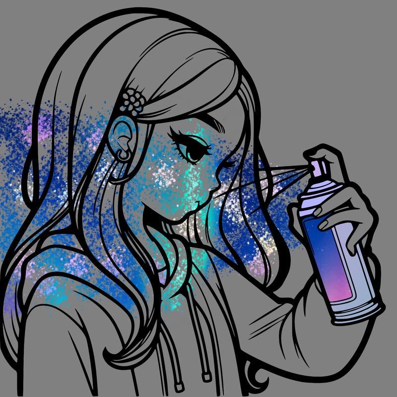 a realistic girl spray painting