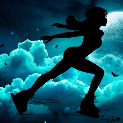 realistic female ice skater gliding across the ice