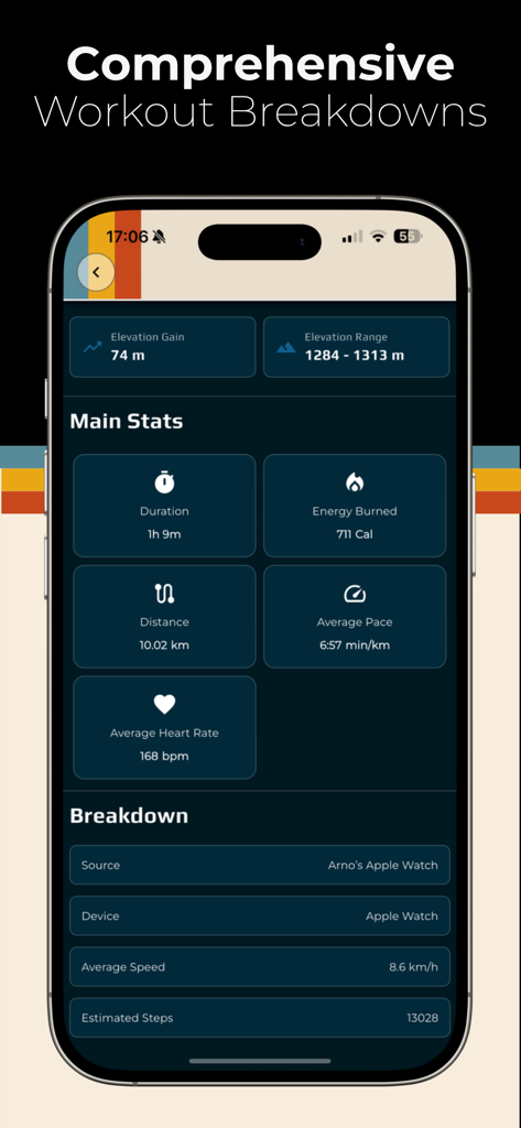 Re:Fit - Re Fit app workout breakdown screen showing detailed statistics like duration and calories burned