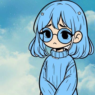 sad girl with glasses in a sweater