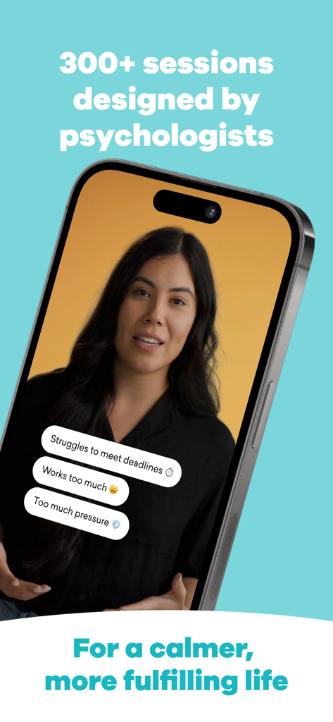MindDay: Mental Health, Stress - Pantalla de la aplicación MindDay que muestra sesiones dirigidas por expertos para gestionar el estrés laboral y la presión.
