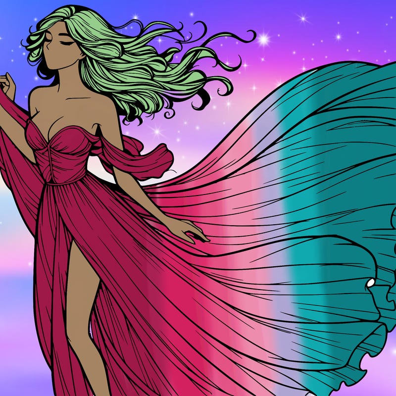 realistic woman in dress flowing the the wind