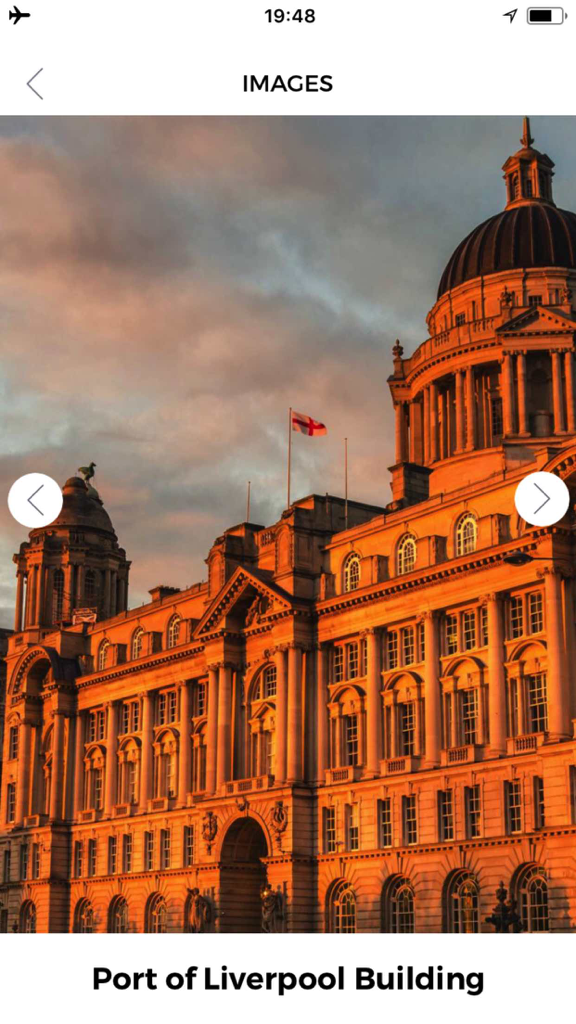 Screenshot of the Port of Liverpool Building within the Liverpool Travel Guide Offline app