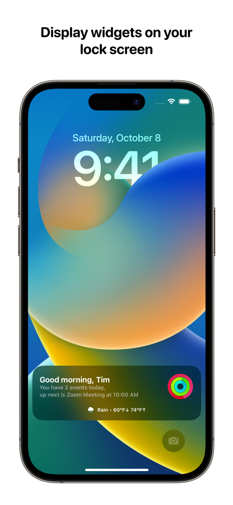 Widgets for Dynamic Island • - iPhone lock screen showing a custom Live Activity widget with schedule and weather information