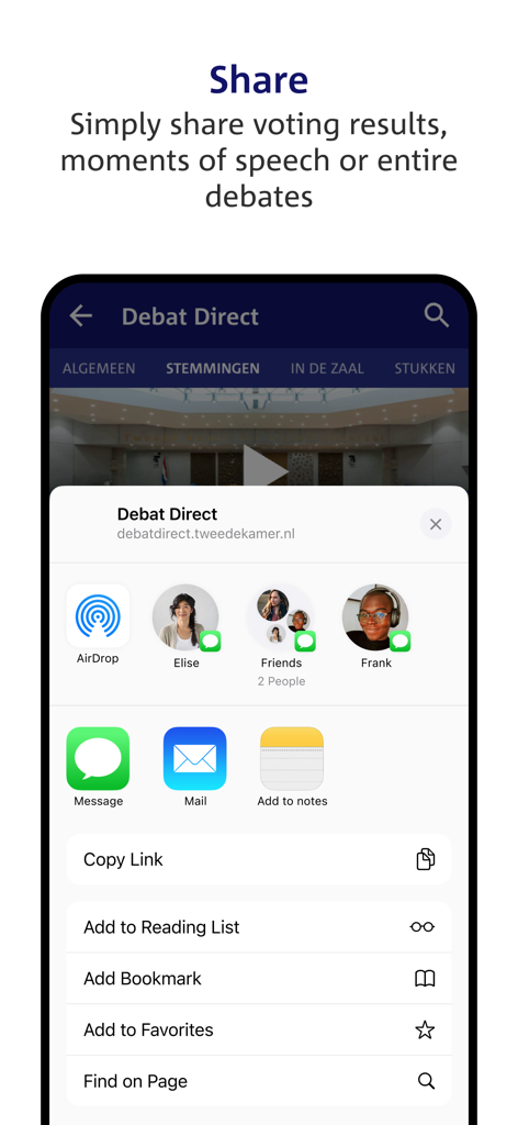 Debat Direct - Teilen von Abstimmungsergebnissen und Debatten über die Debat-Direct-App