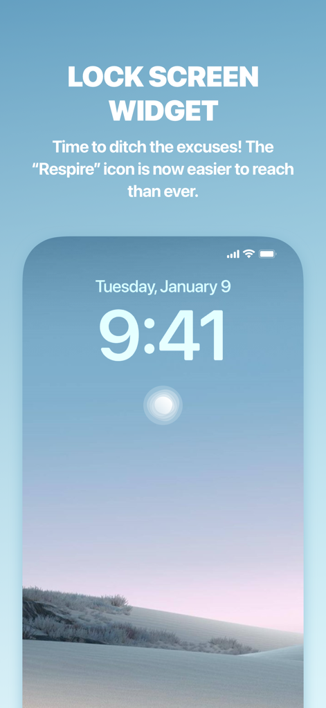 iPhone lock screen showing the Respire app mindful breathing widget for quick access.