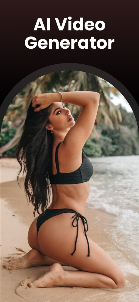 AI Photo to Video - Daziro - AI Video Generator screen showing a woman posing on a tropical beach