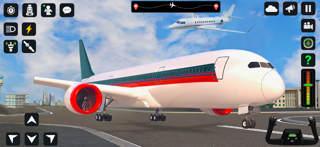 Passenger plane on an airport runway in a flight simulation game
