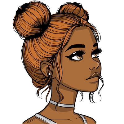 realistic girl with buns on the top of her head