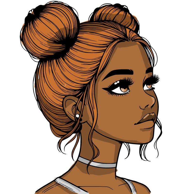 realistic girl with buns on the top of her head
