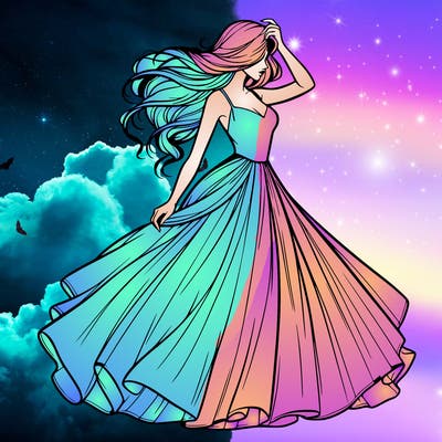 realistic woman with dress flowing in the wind