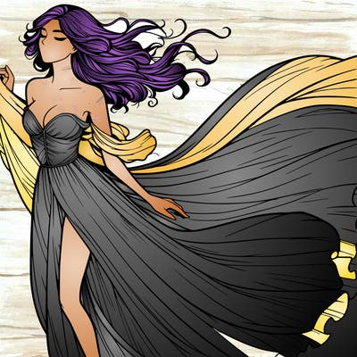 realistic woman in dress flowing the the wind