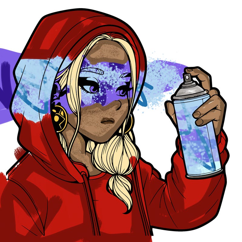 a realistic girl, spray painting