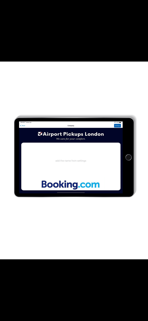 Eine digitale Namensschild-Anwendung, die auf einem iPad für Flughafenfahrer angezeigt wird, um ankommende Passagiere zu begrüßen.