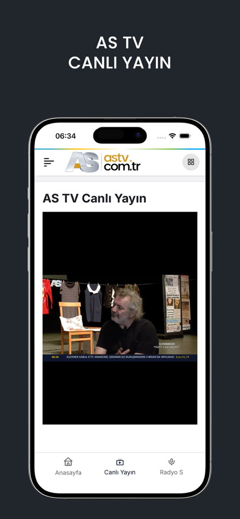 AS TV HABER - Uno smartphone che mostra la funzione di trasmissione TV in diretta dell'app AS TV HABER