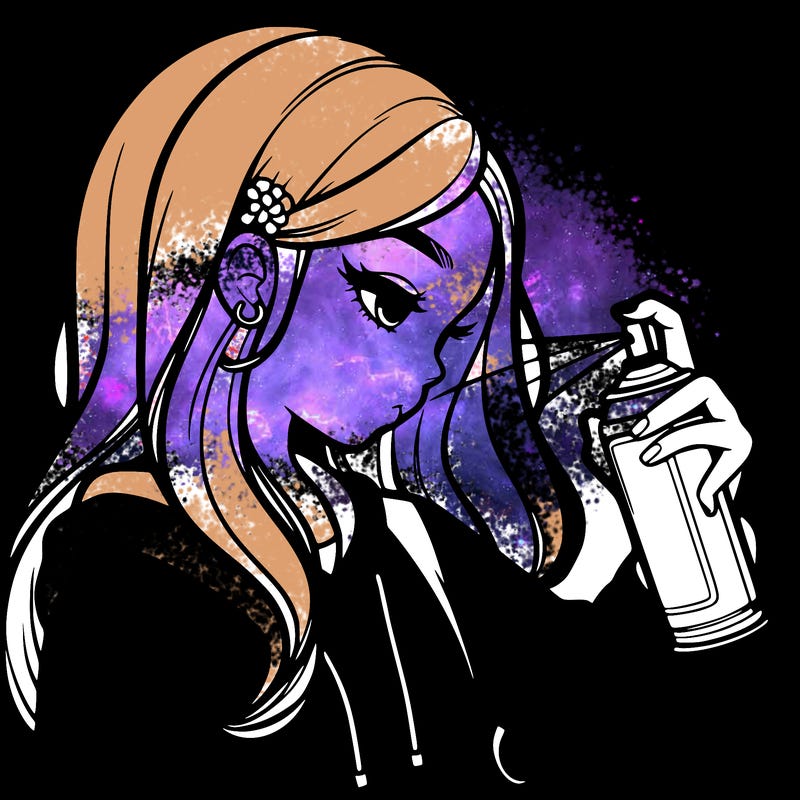 a realistic girl spray painting