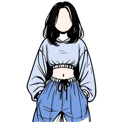 realistic girl faceless with baggy pants and a crop top