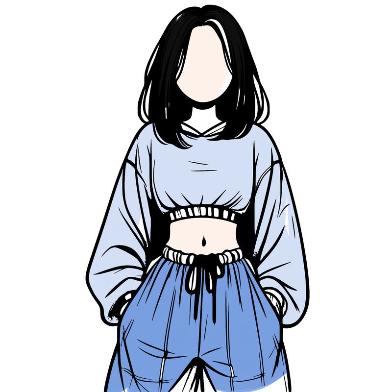 realistic girl faceless with baggy pants and a crop top