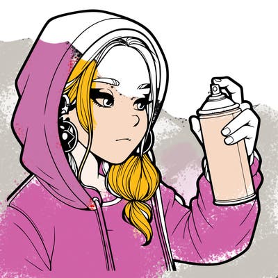 a realistic girl, spray painting