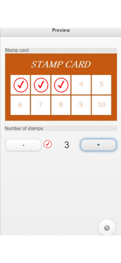 Staca - Vista previa de una tarjeta de fidelidad digital en la aplicación Staca que muestra tres sellos marcados