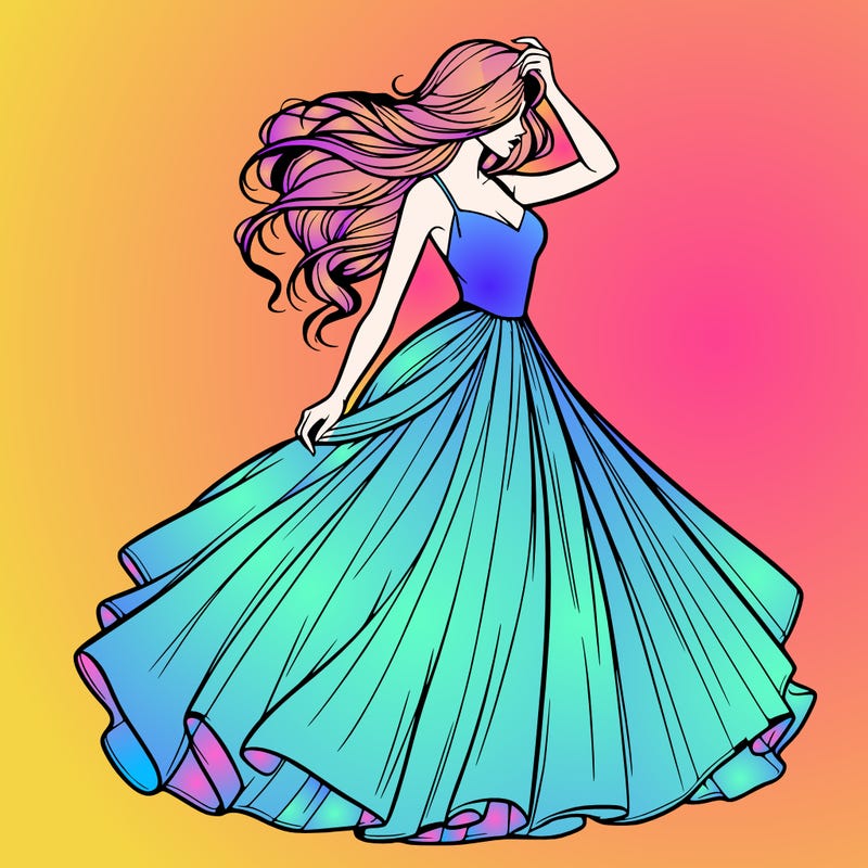realistic woman with dress flowing in the wind