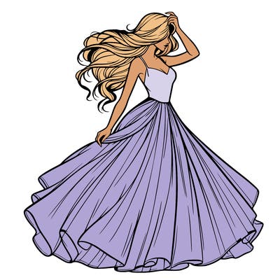 realistic woman with dress flowing in the wind