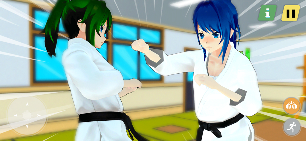 Yandere Simulator High School - Two anime high school girls practicing karate in white uniforms