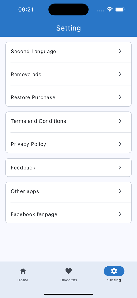 ICD 10 Dictionary app settings menu screen