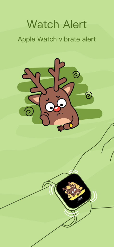 HeadsUp - Improve Posture - HeadsUp app Apple Watch vibration alert featuring a cute cartoon reindeer character.