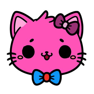 kawaii cat with a bow tie hanging from his ear