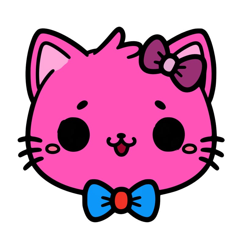 kawaii cat with a bow tie hanging from his ear