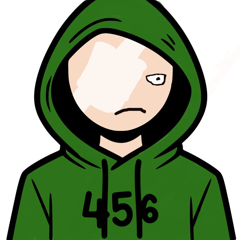 a person with non face waering a hoodie with a 456 symbol