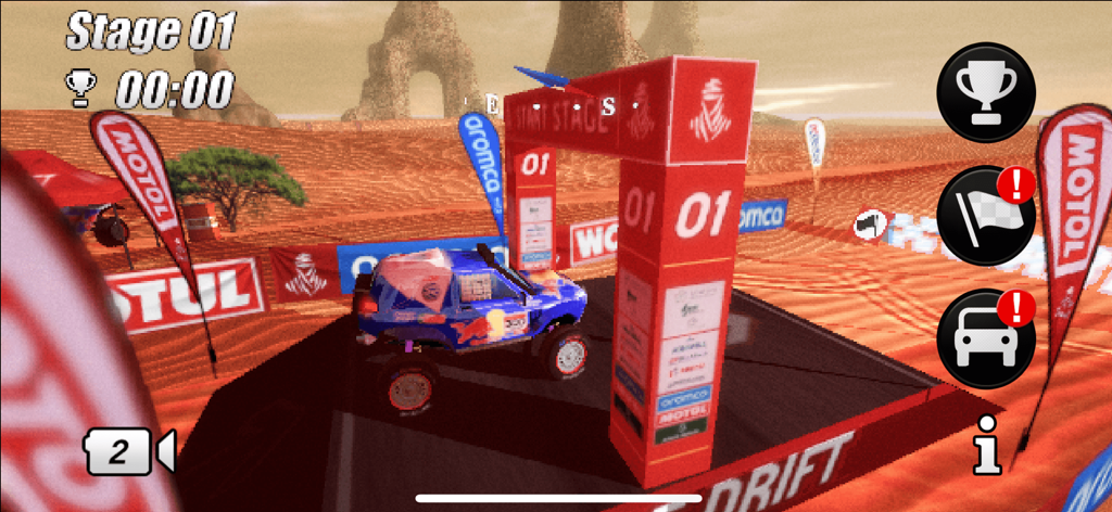 DuneDrift - A blue rally car at the start of a desert racing stage in DuneDrift