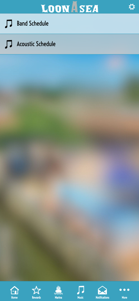 LoonAsea - LoonAsea app music section showing band and acoustic schedule options