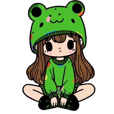 a girl wearing a frog hat and some frog socks